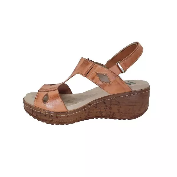 Sandália Anabela Feminina de Couro Legítimo e Palmilha Gel - Laranja - 36 (NI008) OUTLET