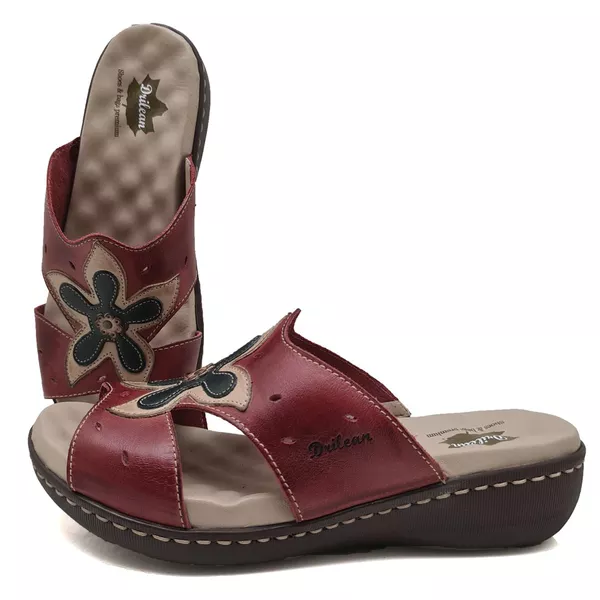 Sandália Feminina Anatômica de Couro Legítimo e Palmilha Gel - Vermelho (MA 020)