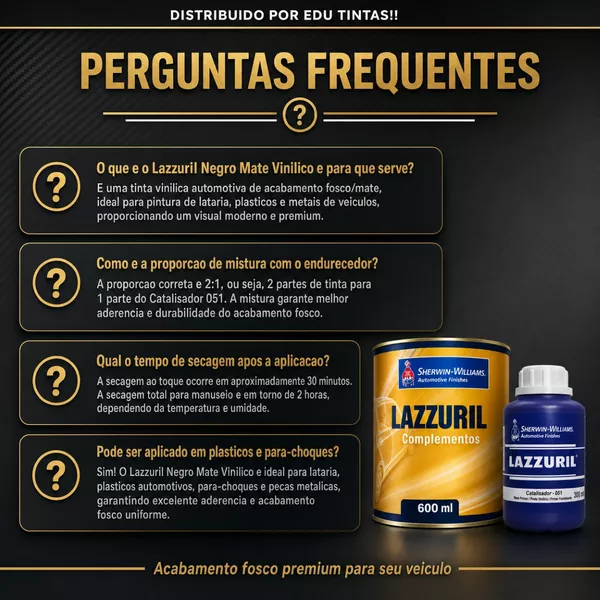 KIT LAZZURIL PRETO FOSCO/NEGRO MATE VINILICO 600ML + ENDURECEDOR
