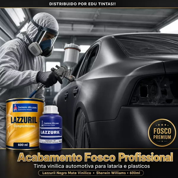 KIT LAZZURIL PRETO FOSCO/NEGRO MATE VINILICO 600ML + ENDURECEDOR