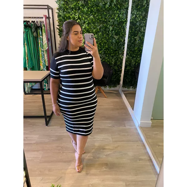 Vestido midi modal listrado