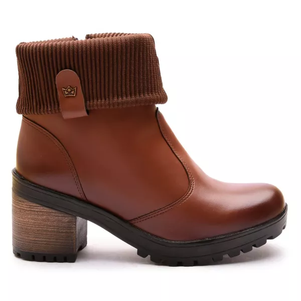 Bota Coturno Feminino Com Cano De Meia Canelada E Salto Médio ELT 9731B- Castanho