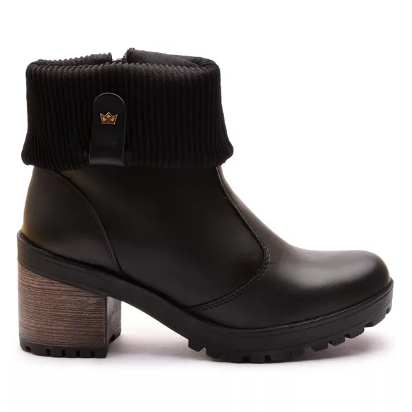 Bota Coturno Feminino Com Cano De Meia Canelada E Salto Médio ELT 9731A- Preto