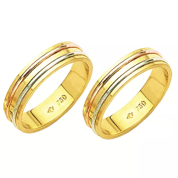 Alianças de casamento e noivado 3 tons em ouro 18k 750 trabalhadas 5.5 mm