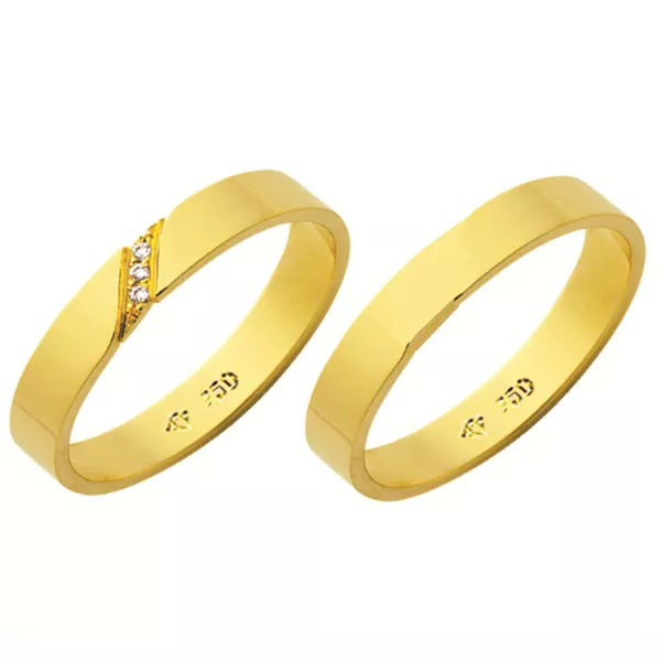 Alianças de casamento e noivado em ouro 18k 750 tradicional com diamantes 3,50 mm