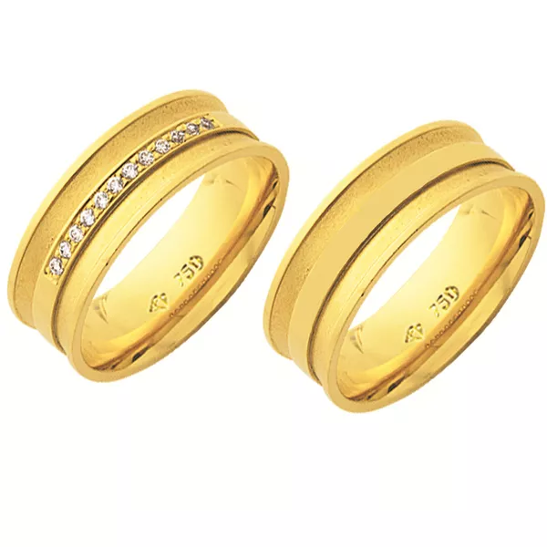 Alianças de casamento e noivado em ouro 18k 750 trabalhadas côncavo anatômica com pedras 7.00 mm