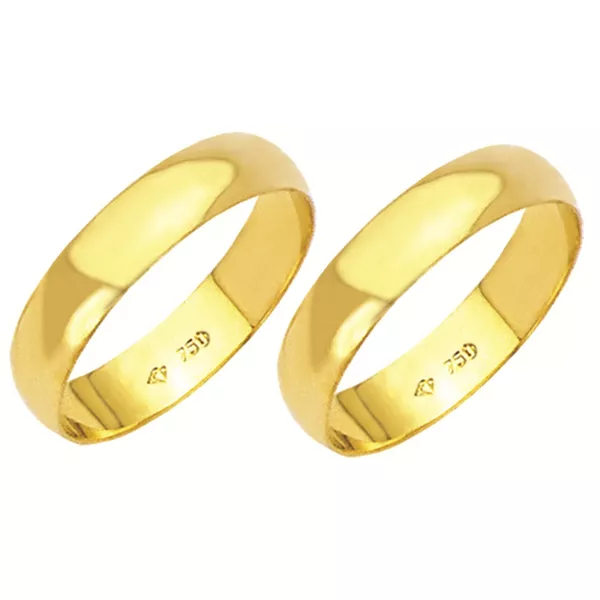 Alianças de casamento e noivado em ouro 18k 750 tradicional 4,5 mm