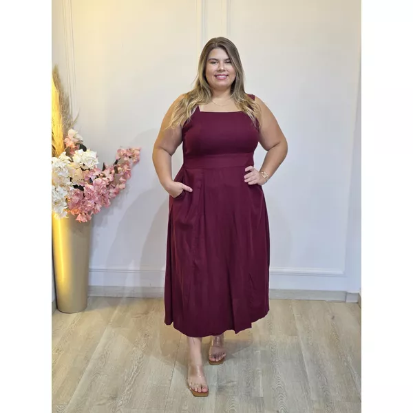 VESTIDO ALÇA LINHO MARSALA