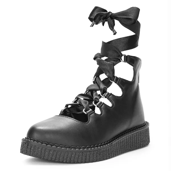 New Creeper Sapato Bico Fino Estilo Veggie Margarida Preto