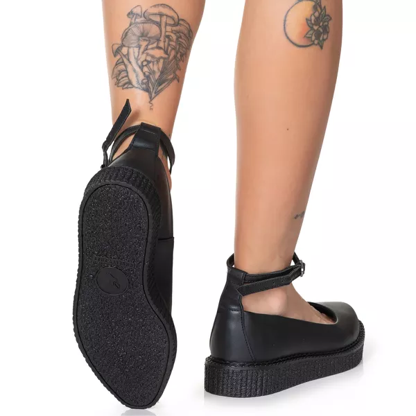 New Creeper Sapato Bico Fino Estilo Veggie Margarida Preto
