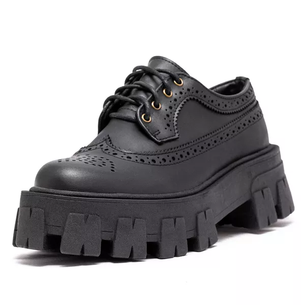 Sapato Oxford Tratorado Estilo Veggie Rolly Preto