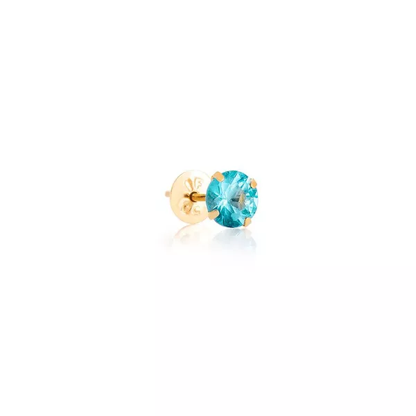 Brinco De Ouro 18k Individual Com Pedra De Zircônia Turmalina Paraíba De 5mm 