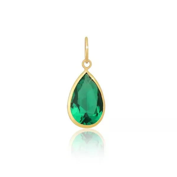 Pingente Ponto De Luz De Ouro 18k Gota Verde De 7mm