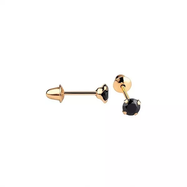 Brinco De Ouro 18k Com Pedra De Zircônia Preta De 4mm | Fábrica do