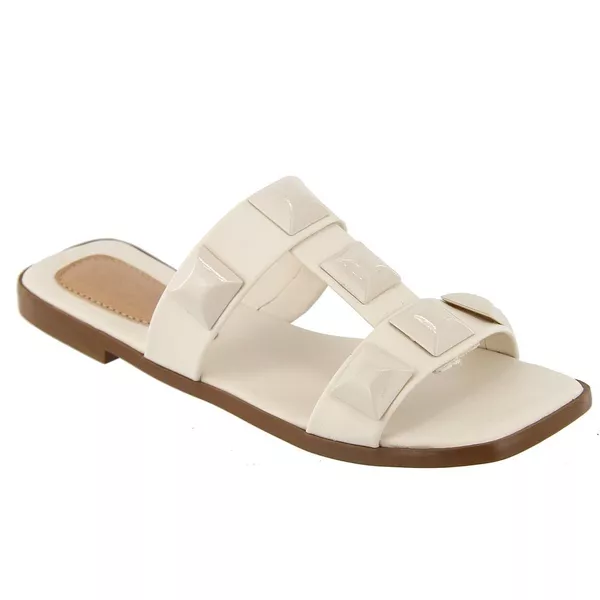 Sandália Rasteira Scarlety Off White Com Metal Piramide