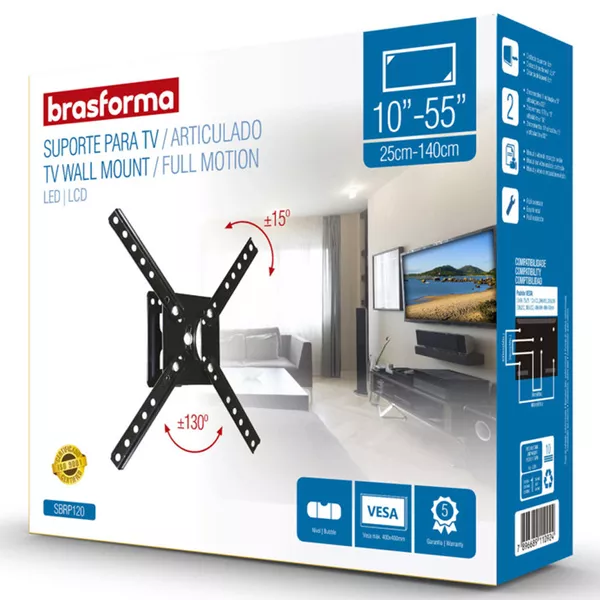 SUPORTE DE TV ARTICULADO 10'' A 55'' COM NIVEL BOLHA