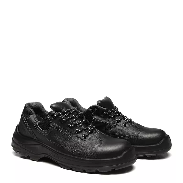 TENIS PRETO AMARRAR COURO FLOR BICO ACO PU BIDENSI... - FUJIWARA