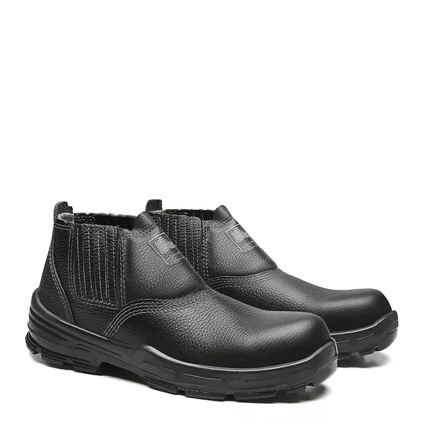 BOTINA PRETA ELASTICO COURO BICO COMPOSITE PU BIDE... - FUJIWARA