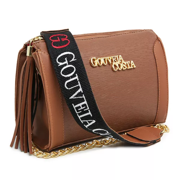 Bolsa Feminina Festa Transversal corrente Dourada Caramelo - Gouveia Costa