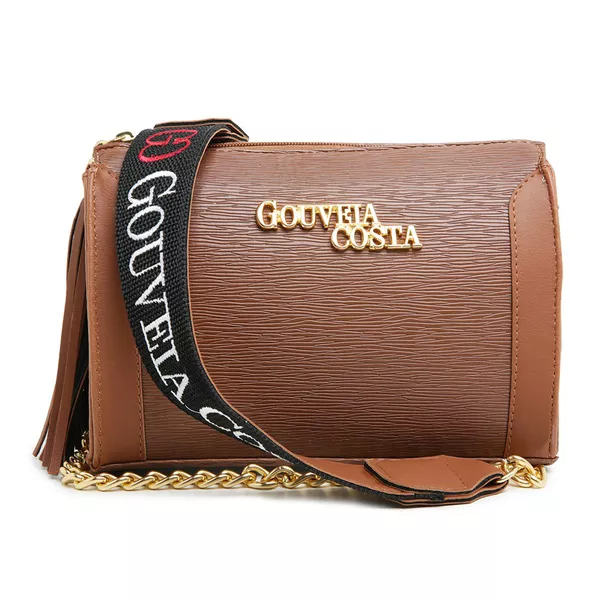 Bolsa Feminina Festa Transversal corrente Dourada Caramelo - Gouveia Costa