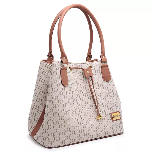 Conjunto 3 Peças estampada Bolsa Saco grande + Bolsa Transversal + nécessaire Bege - Gouveia Costa 