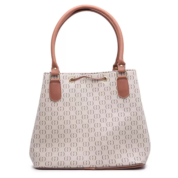 Conjunto 3 Peças estampada Bolsa Saco grande + Bolsa Transversal + nécessaire Bege - Gouveia Costa 