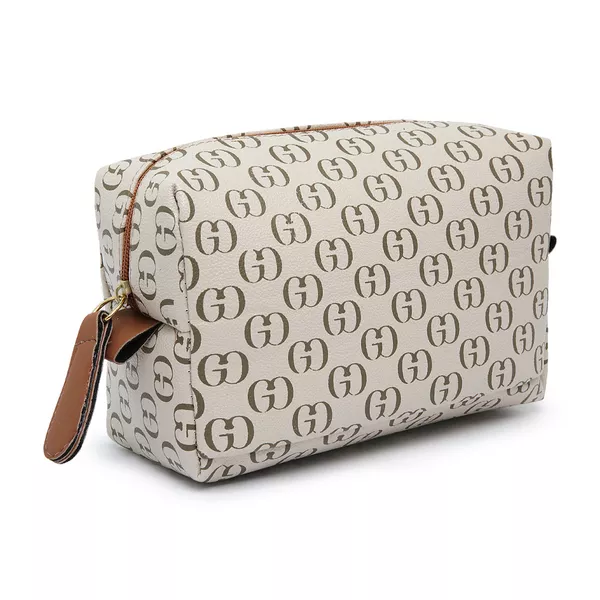 Conjunto 3 Peças estampada Bolsa Saco grande + Bolsa Transversal + nécessaire Bege - Gouveia Costa 