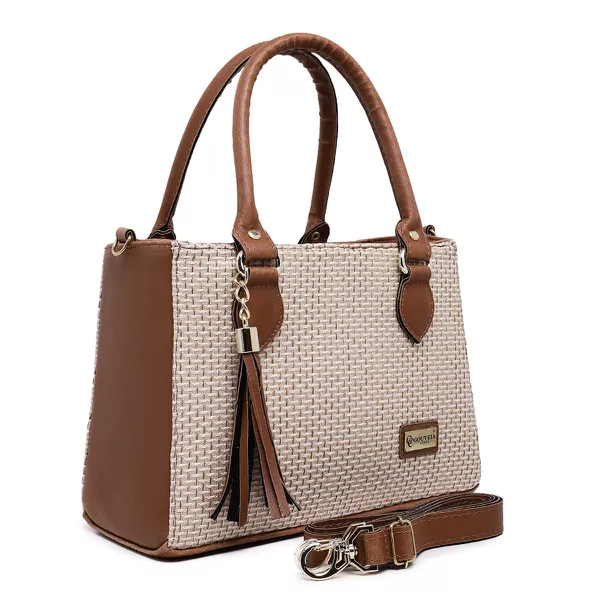 Bolsa Luxo Feminina Palha Baú Alça de Mão e Transversal Marrom - Gouveia Costa