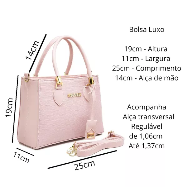 Bolsa Luxo Feminina Rosa Baú Alça de Mão e Transversal - Gouveia Costa 