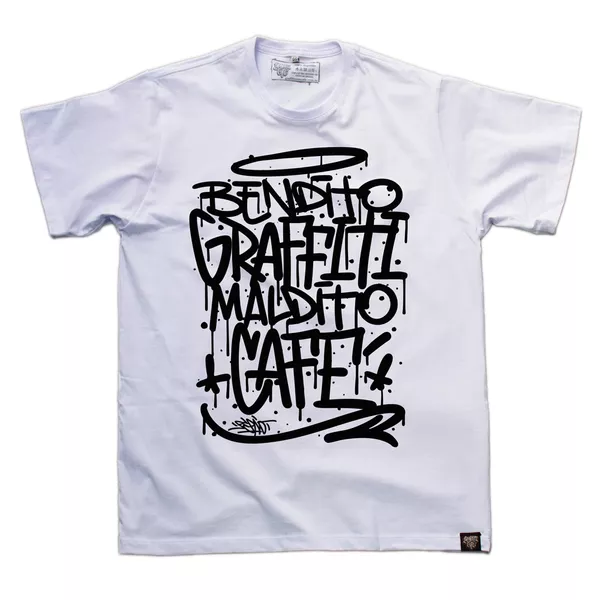 Camiseta Bendito Maldito - Branca - Graffiti com Café