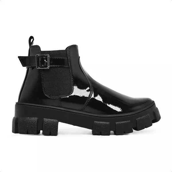 Bota Feminina Tratorada Fivela Zaya Verniz Preto - Hella Shoes