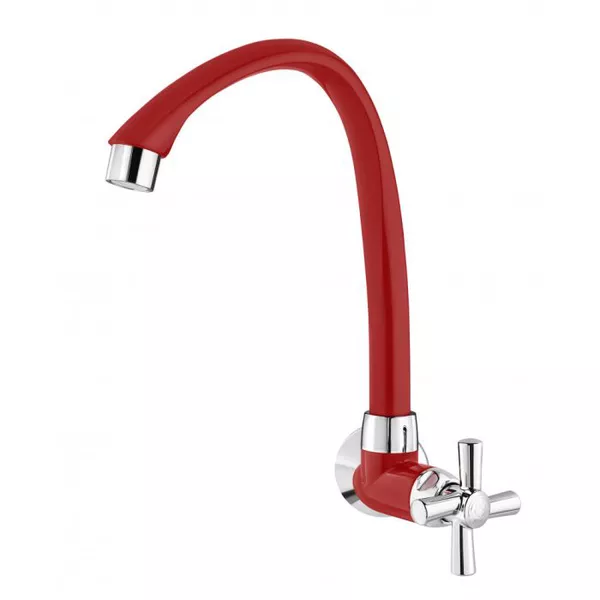 Torneira para Cozinha de Parede Vermelha e Cromada PVC Cross Tigre