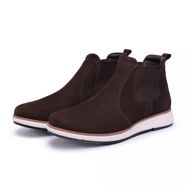 BOTA CHELSEA BRAAHMA , COURO, SOLA BRANCA COR: 104 NOBUCK CAFÉ 