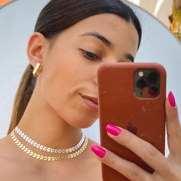 Colar Choker Square Folheado em Prata 925