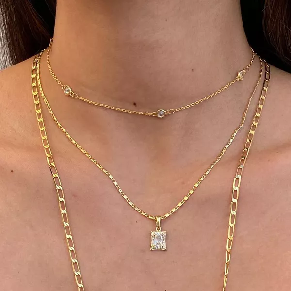 Colar Longo Elos Achatados Folheado em Ouro 18k