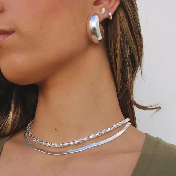 Colar Choker Rabo de Rato Diamantado Grosso Folheado em Prata 925