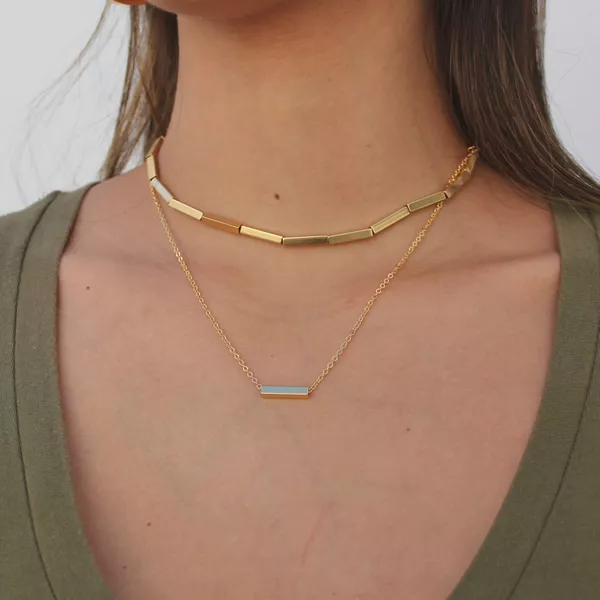 Colar Canutilhos Quadrados Folheado em Ouro 18k