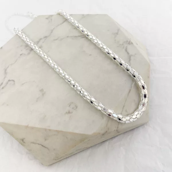 Colar Choker Rabo de Rato Diamantado Grosso Folheado em Prata 925