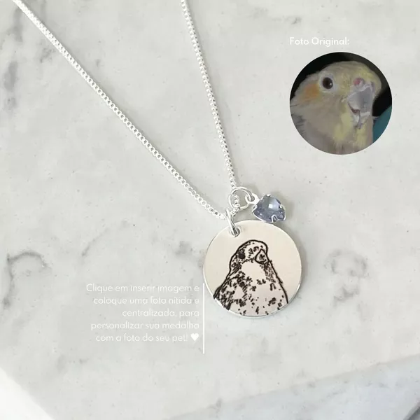 Colar Medalha M Personalizada Folheado em Prata 925