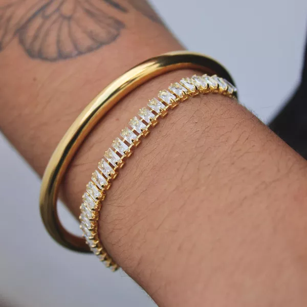 Pulseira Riviera baguete Folheado em Ouro 18k