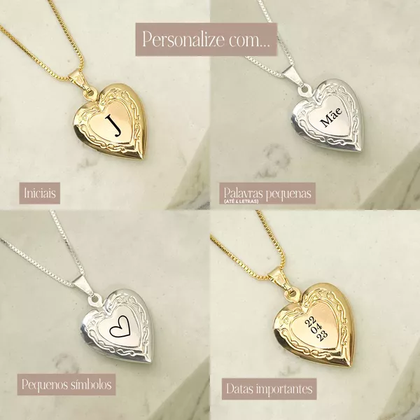Colar Relicário Coração Personalizado com Foto Banhado a Ouro 18k