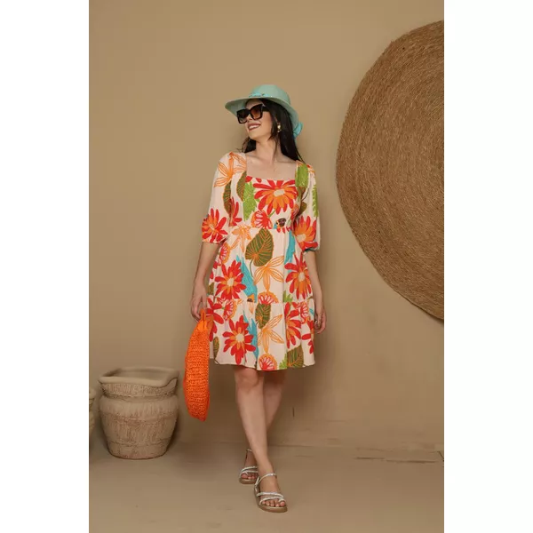 Vestido Clarice Mix Estampas Laranja