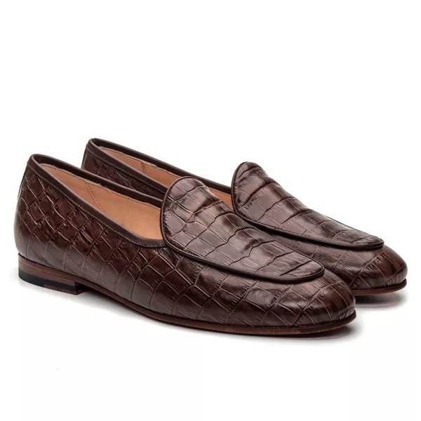 Sapato Feminino Loafer Costanza Café Croco - JACOMETTI