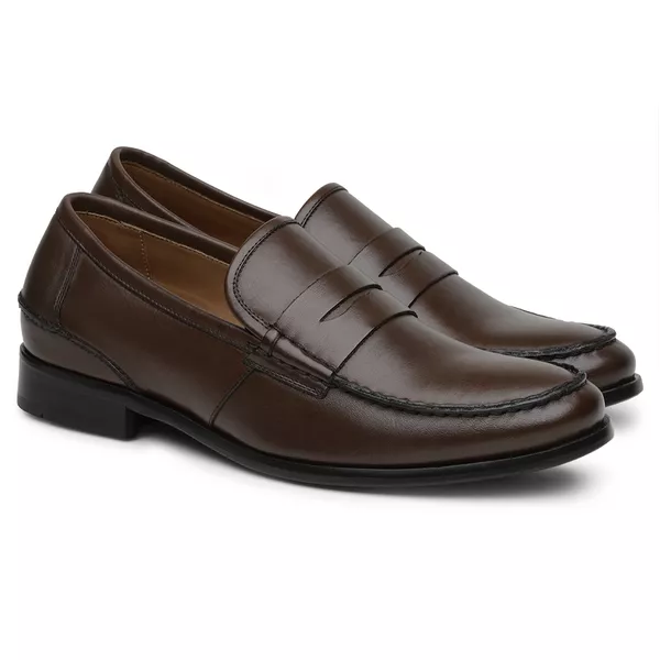 Mocassim Argentino Masculino de Couro Marrom escur... - JACOMETTI