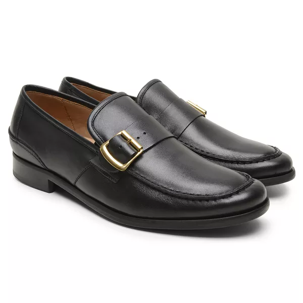 Mocassim Argentino Masculino de Couro Preto Com Fi... - JACOMETTI