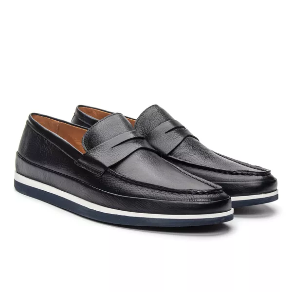 Sapato Loafer Pienza de Couro Marinho Escuro - JACOMETTI