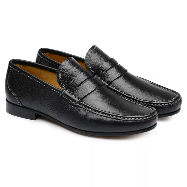 Mocassim Casual Floater Preto Gf03 Solado De Couro - JACOMETTI