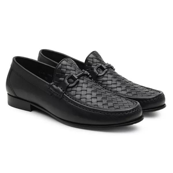 Mocassim Masculino de Couro Tressê Preto Gj01 Sola... - JACOMETTI