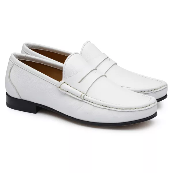Mocassim Casual Branco Gj03 Solado De Couro - JACOMETTI