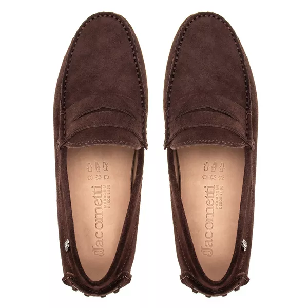 Mocassim Esportivo Masculino Drive Couro Camurça Chocolate | JACOMETTI